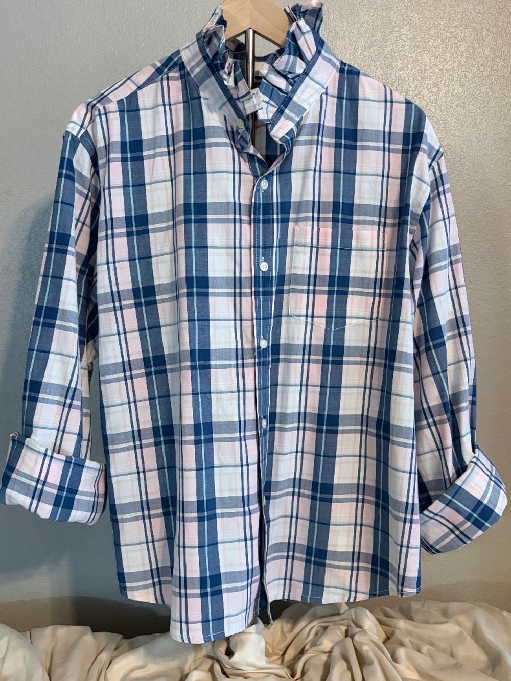 Old Navy Blue/Pink Plaid Button-Up Shirt